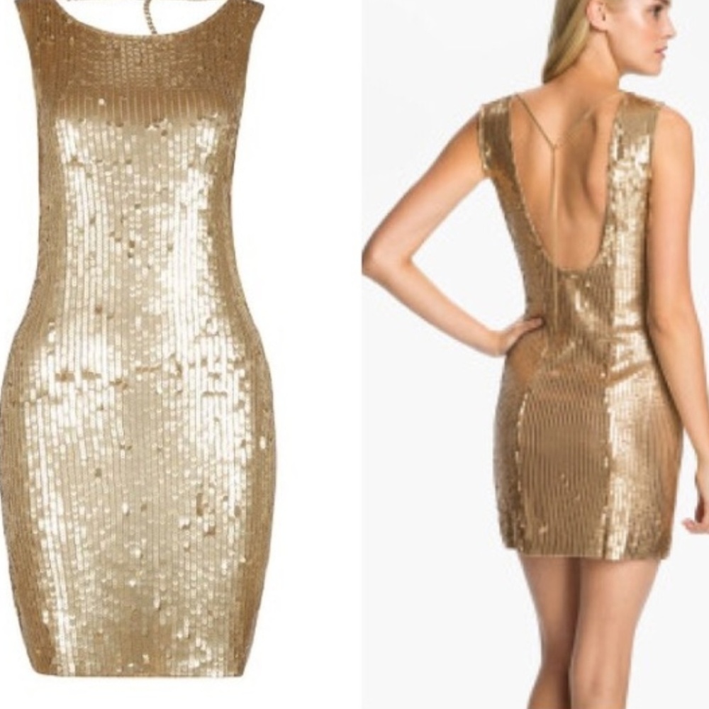 Michael Kors Holiday Gold Sequin Cocktail Dress